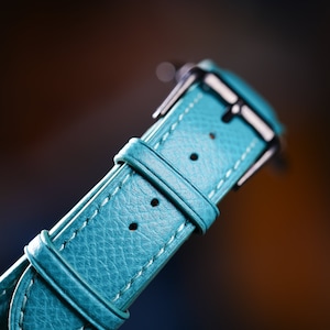 Sky Blue Epsom Leather Watch Strap Customizable Handmade in 25 Colors, Available 14mm 15mm 16mm 18mm 19mm 20mm 21mm 22mm 23mm 24mm