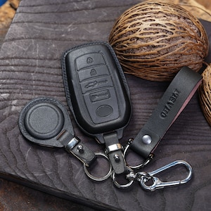 Leather Key Fob Cover Tundra TRD Pro 2021-2024  with AirTag Holder Sequoia Case for RAV4, Highlander, 4Runner, Camry, Sequoia Birthday Gift