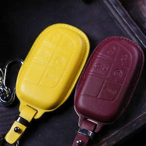 Leather Key Fob Cover Wwranglerr Ggladiatorr 2021-2024 JL Jlu RRubicon Sahara cCherokeee Grand Wagoneer Keyless Remote Holder Keychain