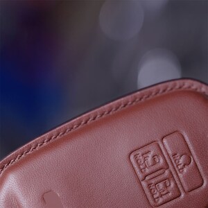 May include: Close-up of a brown leather key fob with three buttons. The buttons are labeled "Hold", "Hold", and "Hold".