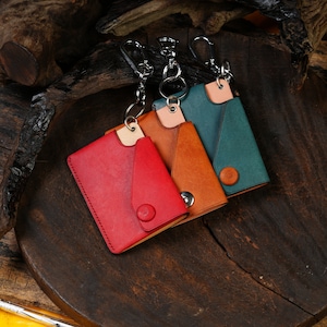 Cartera de identificación con llavero personalizado Cartera de llavero de cuero personalizada para mujeres Cartera pequeña para tarjetas de identificación Diseño minimalista ultradelgado para hombres y mujeres