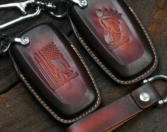 Leren sleutelhangerhoes voor bronc0Sport SUV, houder sleutelloze afstandsbediening, sleutelhanger Amerikaanse vlag, past op Big Bend, buitenkant, Everglades Badlands-stijl