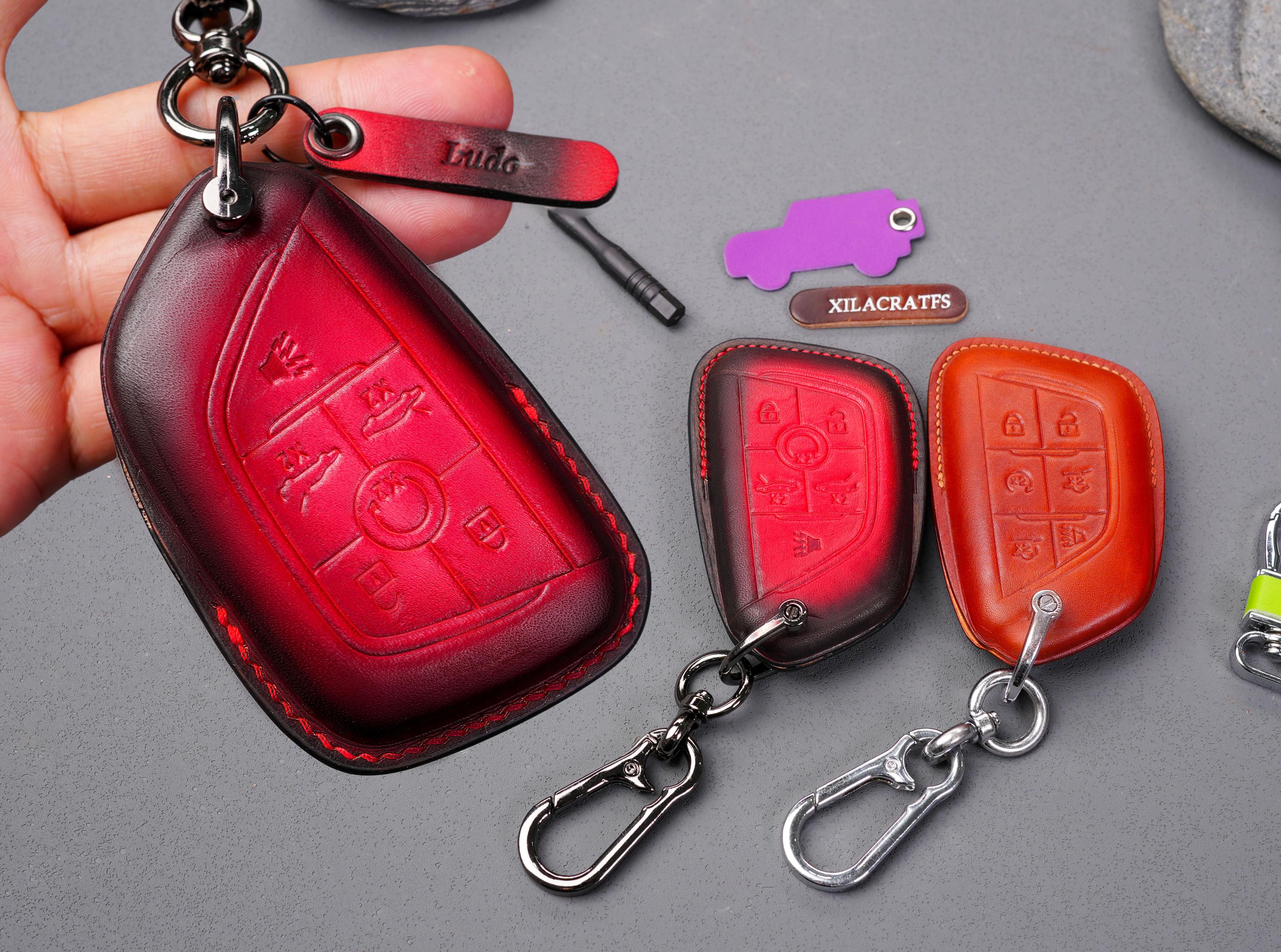 Genuine Leather Cadillac Key Fob Cover - Fits 2020-2024 Escalade, CT5, XT5