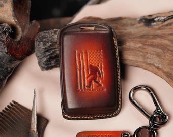 Key Fob Cover Premium Leather Protection Sasquatch Flag Emboss  3, 5, 6, Cx-3, Cx-4, Cx-5, CX-7, CX-8, CX-9, CX30 The Gift for Him or Her