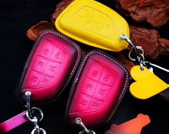 Cadillac Escalade leren sleutelhangerhoes | Past op CT6, ATS, XTS, SRx, SLs, XLS, DTs, STs, Sevilla | Sleutelloze sleutelhanger en sleutelhangerhouder