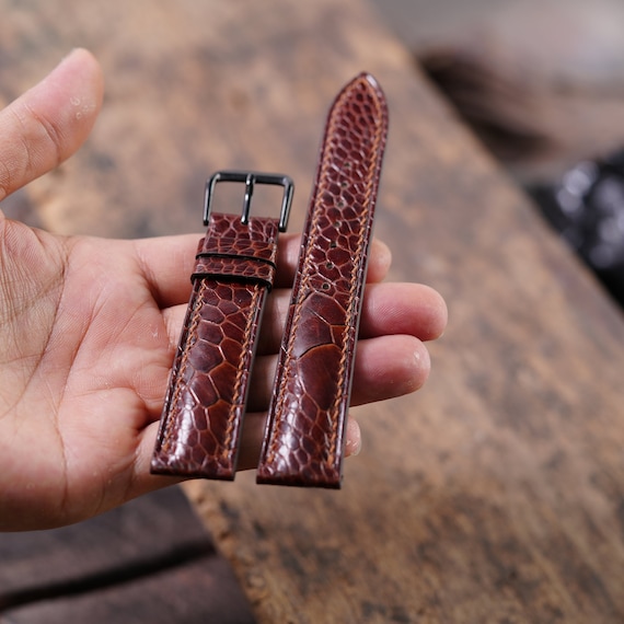 Ostrich Brown Leather Watch Strap Sizes 18mm 19mm 20mm 21mm