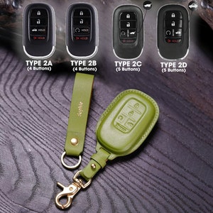 Leather Key Fob Covers Olive Color 2021-2022 Civic, Accord, HR-V, Vezel, Ridgeline, CRV, Jazz - Keychain Clip Clasp Case Remote Holder Gift