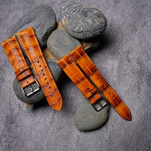 Handdn Watchstraps Classic Orange Alligator Leather Watch Strap, Alligator Orange Strap Bands 18mm 20mm 22mm orders 24mm Customize any size