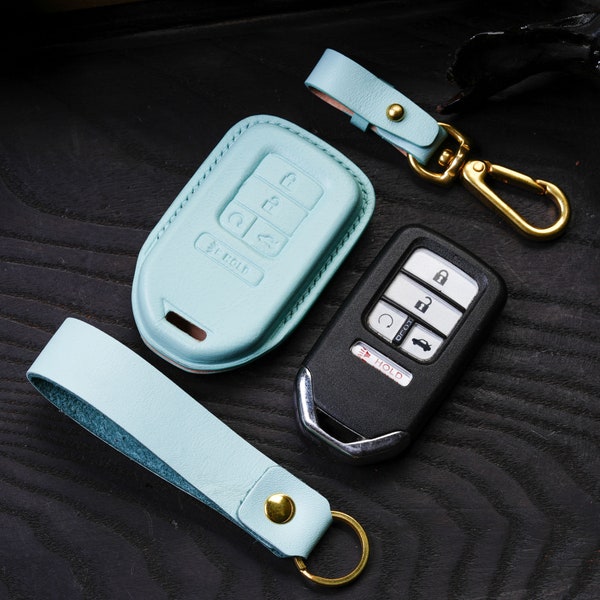 Leather Key Fob Cover for 2022-2024 Honda Civic, Accord, Vezel, CRV, HRV, Pilot Trailsport, Passport - Keyless Remote Holder Accessory