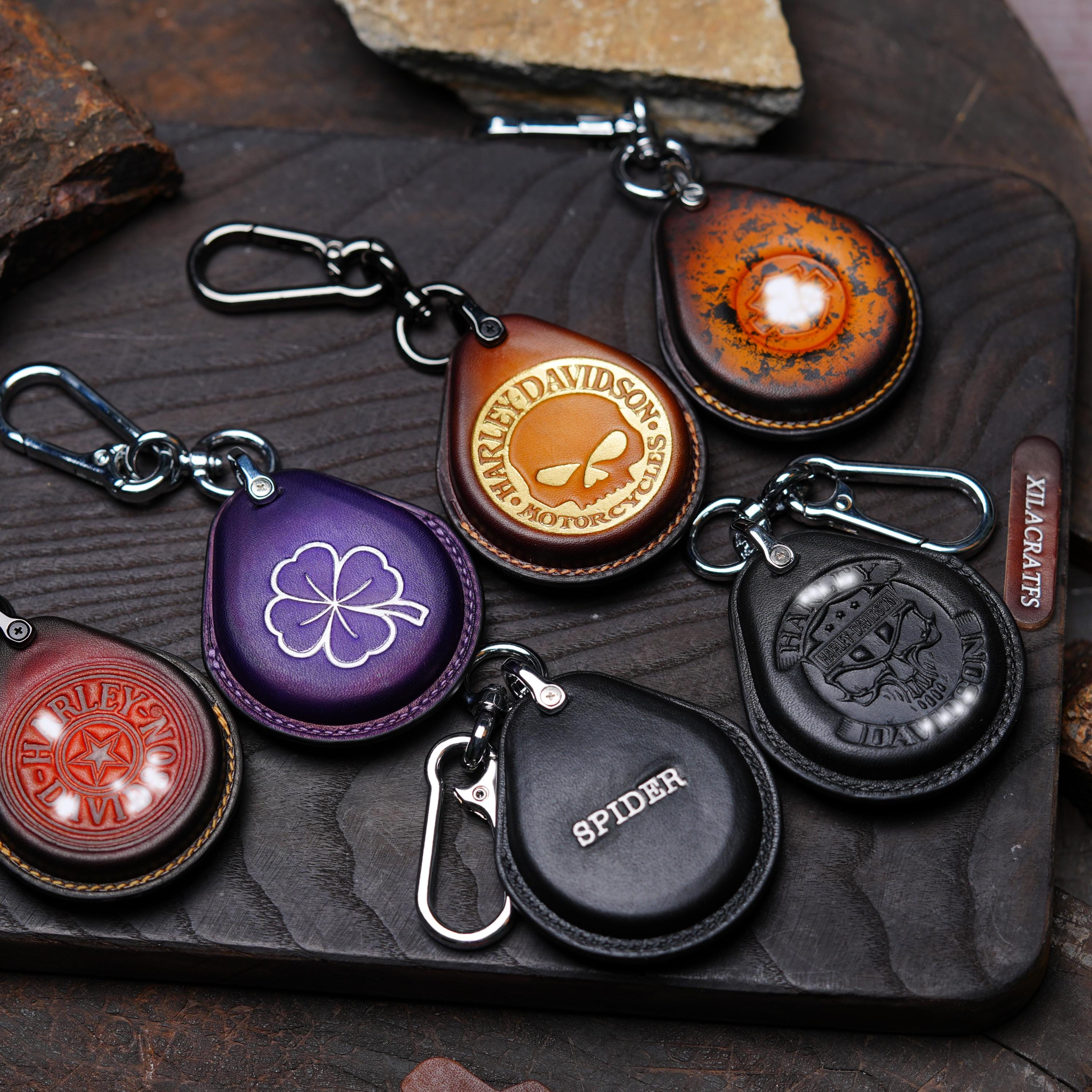 Leather Key Cover Case for Fat Boy Street Glide Sportster Iron 883 Road ...