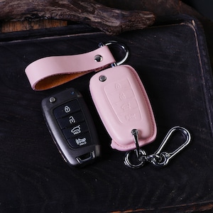 For Flip Key Sonata Elantra Tucson 2008-2025 Solaris Kona Accent Palisade Venue Santa Fe Leather Key Fob Cover Case Keyless Remote Keychain