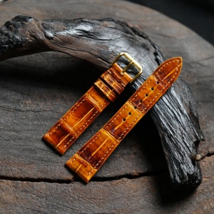 Patina Brown Aligatoor Leather Watch Strap Hornback Customizable Sizes 14mm 15mm 16mm 18mm 19mm 20mm 21mm 22mm 23mm 24mm Birthday Gift
