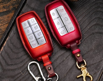 Leather Key Fob CoverFits G80 G70 GV70 GV80 G90 2021 2022  6/8 Buttons Remote Holder, Genesis Keychain, Personalized Gift, Car Accessory