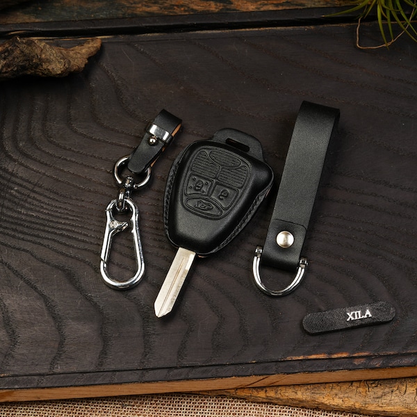 Leather Key Fob Case for Wrangler, Chrysllerr, Durango, Dakota, Pacifica, Aspen, Charger, Caravan 2011-2024 Keychain Cover Accessory Gifts