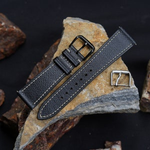 Epsom Black Slim Watch Strap, Sizes 24mm 22mm 21mm 20mm 19mm 18mm 16mm, Ostrich Foot Leather Watch Band. Custom Straps Made to Order.