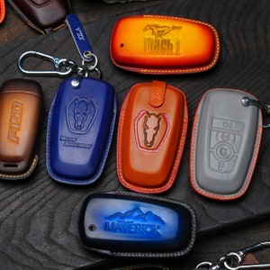 All Mustang Leather Key Fob Cover | Personalized for Dark Horse, GTD, RTR, Mach-E, GT Fastback, Convertible Remote Holder-Many color options