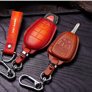 Leather Key Fob Covers Zam Classic Dogd.e Grand Caravan, Dart, Chrysle.rr Town & Country peep Cherokee, doge zam 1500, Challengerr, Charger.