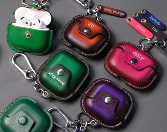 Funda de cuero para AirPods Pro, personalizada y grabada para AirPods 2, 3 y 4. Cuero genuino, varios colores. Regalo ideal para él o ella.