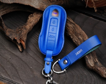 Leather Key Case Compatible 911 996 997 991 918 Taycan Macan Cayman, Carrera Panamera Cayenne, Personalized Gift