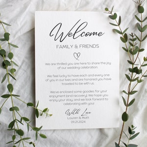 Sjabloon bruiloft welkomstbrief, minimalistische welkomstbrief - INSTANT DOWNLOAD met CANVA, Welcome Bag Card, afdrukbare huwelijksnota