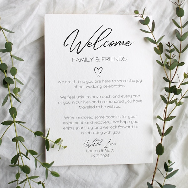 Wedding Welcome Letter Template, Minimalist Welcome Letter -  INSTANT DOWNLOAD with CANVA, Welcome Bag Card, Wedding Note Printable