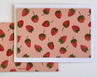 Strawberry Pattern Notecard Set, Strawberries, Stationery, Cards, Notecards, Art Card