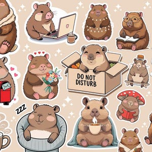 25 niedliche Capybara PNG Aufkleber - Einzigartige digitale Designs für Goodnotes, Planer, Laptop, Journaling Aufkleber - T-Shirts - Transparenter PNG