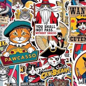 25 Historisch & Dramatisch Lustige Katzen Aufkleber - Laptop, Planer Aufkleber, Scrapbooking - Goodnotes Kompatibel - T-shirts - Transparente PNG