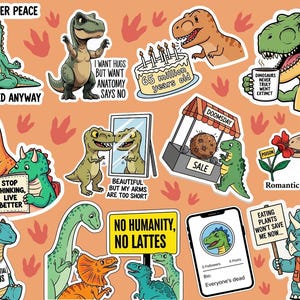 25 lustige Dinosaurier PNG Aufkleber - Einzigartige digitale Designs für Goodnotes, Planer, Journal und Laptop Aufkleber - T-Shirts - Transparente PNG
