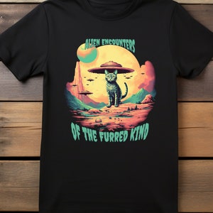 Cat, Alien, UFO, Flying Saucer, Trippy T-shirt, Psychedelic