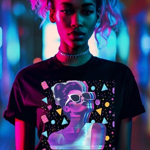 Neon Wave 80&#39;s Retro Girl T-shirt, Vintage Neon T-shirt, Unisex Graphic Tee, 80s Inspired Shirt, Neon Beach Tee