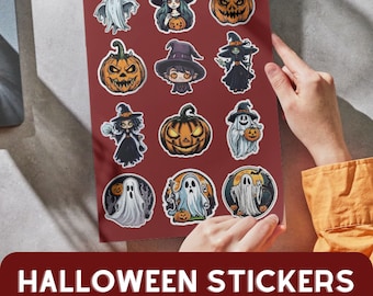 Scary Halloween Sticker Sheet: Print & Cut PNG,JPG (A4)