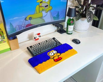 Apoio de pulso para teclado Bart Simpson com textura acolchoada | Suporte fofo para teclado mecânico amarelo e azul | Tapete decorativo para mesa estilo desenho animado dos anos 90 | Presente perfeito para gamers