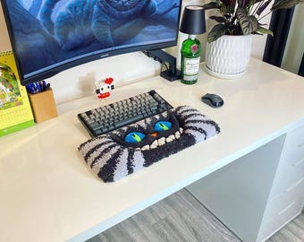 Cheshire Cat Tufted Keyboard Wrist Rest | Alice in Wonderland Aesthetic Desk Decor | Mechanical Keyboard Wrist Support | Funny Gamer Gift