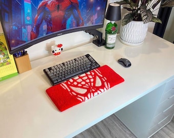 Apoio de pulso para teclado com estampa do Homem-Aranha | Suporte para teclado mecânico com teia de aranha vermelha e branca | Tapete decorativo para mesa da Marvel | Ideia de presente para namorado gamer