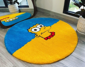 Marge Simpson getuft vloerkleed | Ronde cartoonvloermat | Schattig anime vloerkleed slaapkamer | Esthetisch woonkamertapijt | Handgemaakt 3D-aangepast cadeau