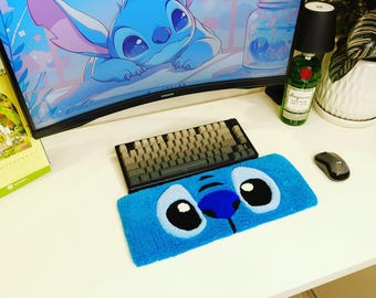 Stitch Blue Alien Tufted Keyboard Wrist Rest | Kawaii Anime Desk Decor | Mechanical Keyboard Wrist Support | Cute Gamer Girl Gift For Her