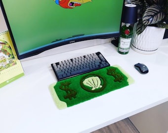 Apoio de pulso para teclado One Dollar Green Clam Tufted | Estética personalizada para teclado mecânico | Presente para day trader financeiro | Tapete de mesa de pelúcia feito à mão
