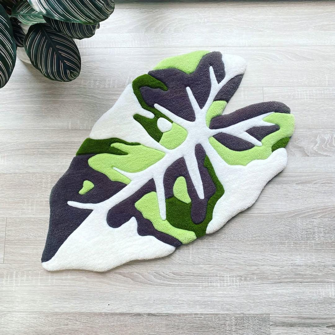 3D Sculpted Alocasia Leaf Rug | Variegated Botanical Floor Carpet ...