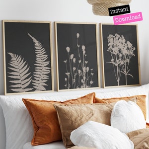 Dark Botanical Prints: Vintage Farn & Wildblumen Set (Digitaler Download)