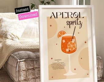 Aperol Spritz Cocktail Print: Retro Kitchen Bar Wall Art (Digital Download)