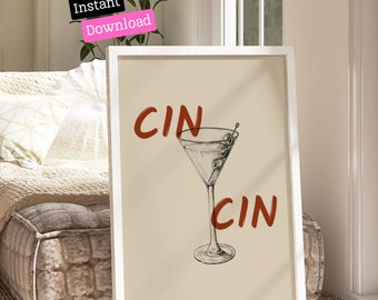 Impresión de cóctel Cin Cin: Arte retro para cocina y comedor (Descarga digital)