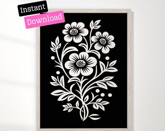 Black and White Flower Art Print: Floral Wall Decor (Downloadable Art)