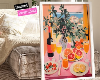 Retro Breakfast Table Food Art Print: Kitchen Wall Decor (Digital Download)