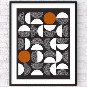 Orange & Black Bauhaus Print: Mid-Century Modern Geometric Wall Art