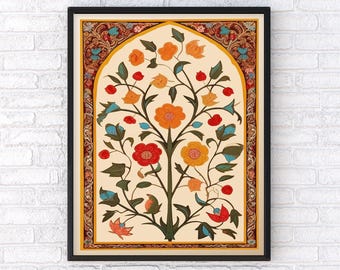 Islamic Floral Art Print: Arabic Calligraphy, Geometric Muslim Decor