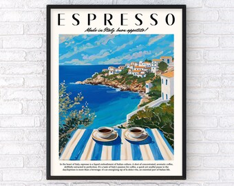 Italian Espresso Print: Retro Coffee Poster, Kitchen Wall Art