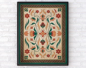 Islamic Floral Art Poster, Traditional Pattern Print, Arabic Calligraphy, Geometric Design, Muslim Gift