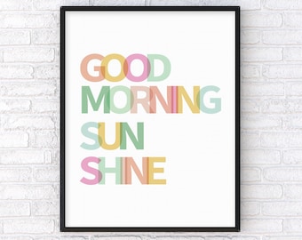 Good Morning Sunshine Print, Trendy Preppy Wall Decor, Hand-Drawn Aesthetic Art Print, Vintage-inspired College Bedroom, Airbnb Art