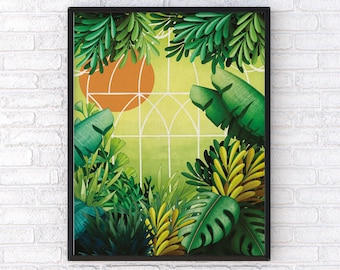 Póster de plantas de invernadero con encanto: arte mural botánico
